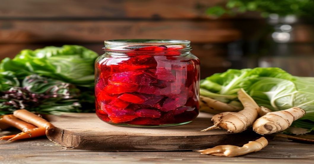 Homemade kimchi in a glass fermentation jar with fresh Korean ingredients, demonstrating how to make kimchi at home