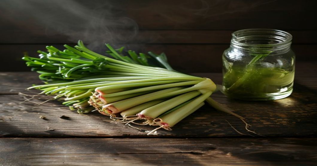 Fresh green onions and garlic ready for making homemade green onion kimchi without fish sauce