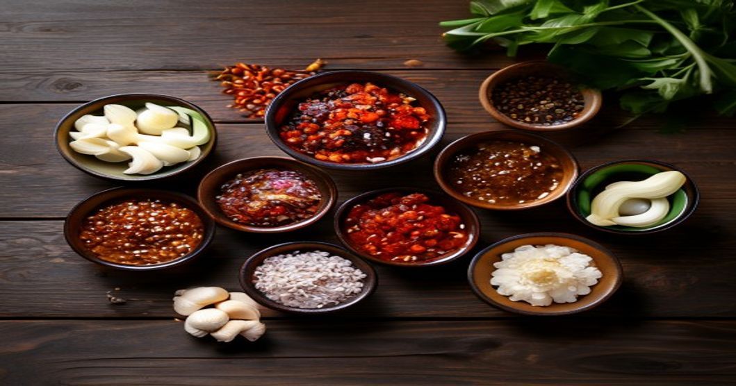 garlic powder substitute Korean cooking banchan spread with fresh garlic cloves and minced garlic in small bowls