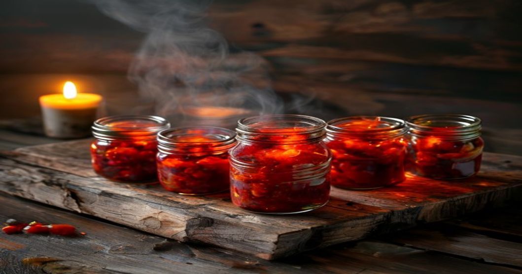 Mason jars of homemade kimchi without refrigeration for camping, fermented Korean side dish