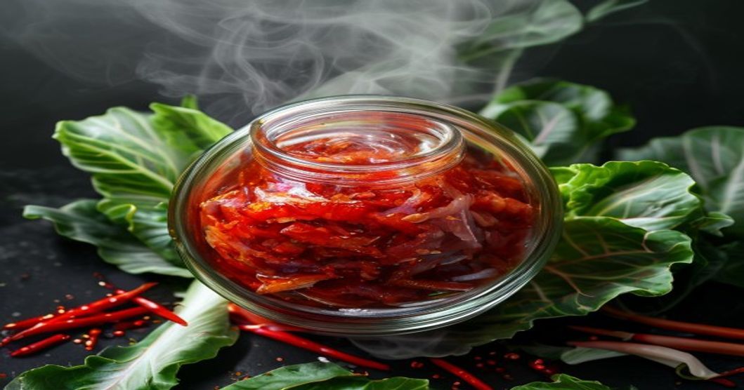 Kimchi jar fermenting at room temperature with fresh ingredients
