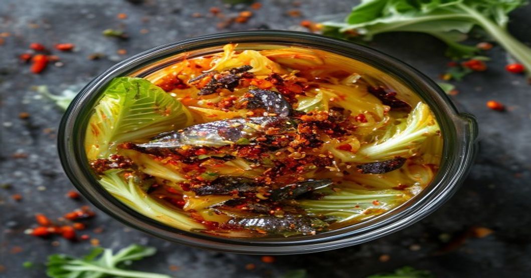 Homemade napa cabbage kimchi with anchovy broth ingredients laid out for beginner preparation