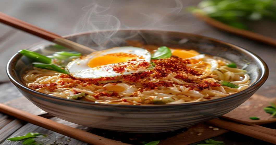 Best Korean instant ramen served in a ceramic bowl with traditional toppings and side dishes
