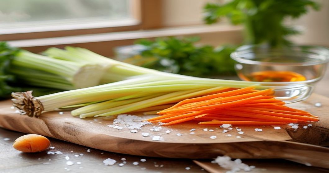 Leek and carrot prepared and sliced for kimchi making process