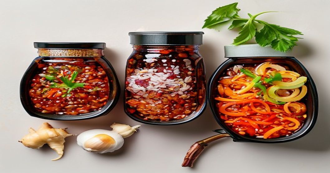 Comparison of different gochujang paste types with fresh Korean cooking ingredients