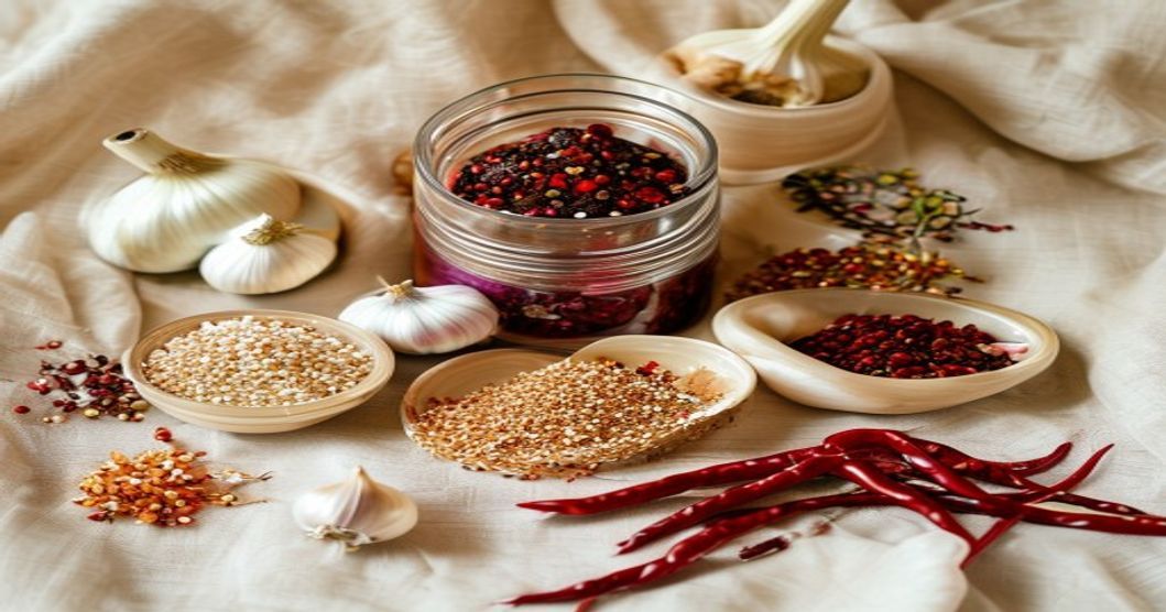 Korean pantry staples including garlic powder and fresh garlic alternatives for recipes