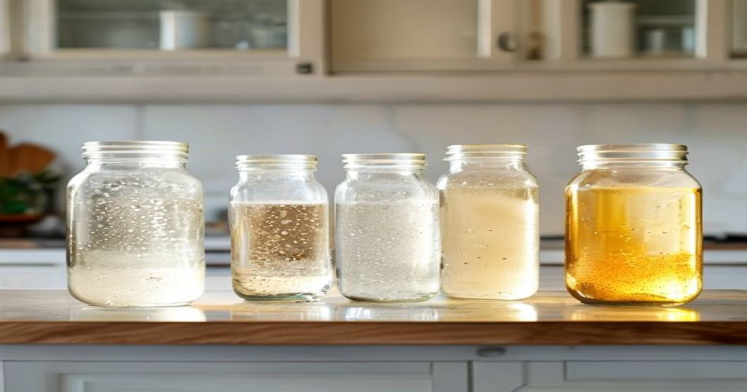 Progression of kimchi fermentation in jars showing color and texture changes over multiple days