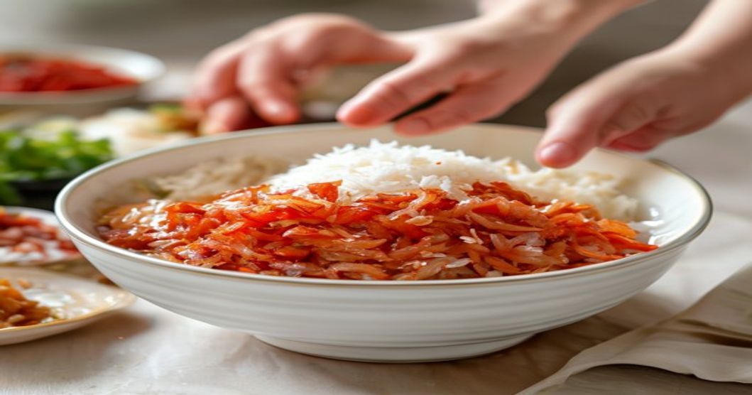 Finished mild kimchi served as part of a meal that children can enjoy without heat overload